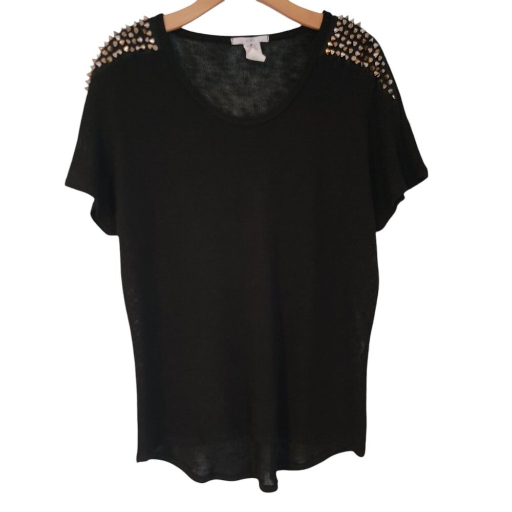 Nouvida Sweater Women’s Black Gold‎ Studded Embellished Lightweight Sz L